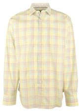 Bugatchi Men's Plaid Classic Fit Long Sleeve Shirt Medium Lemon